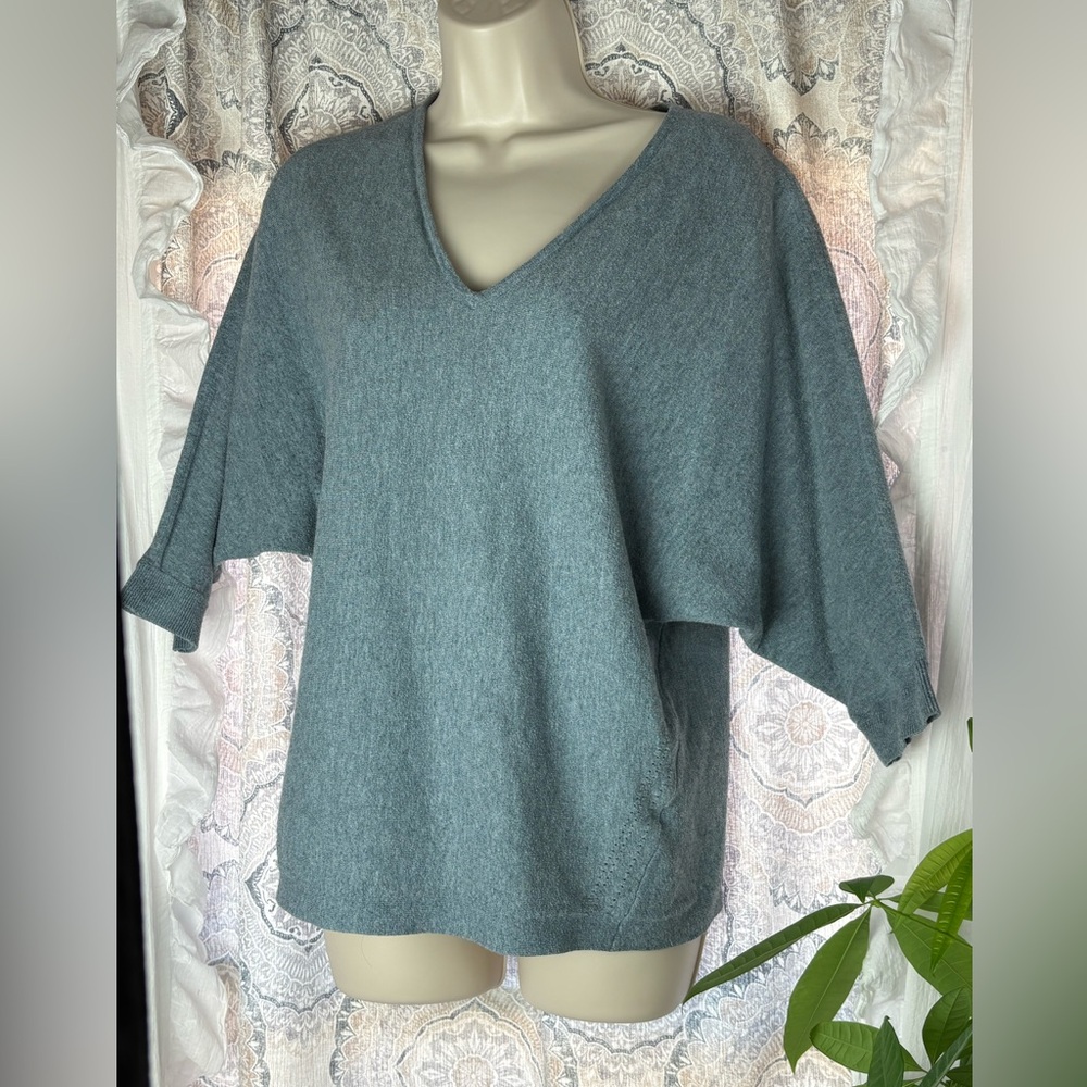 J. Jill PureJill Teal Sage Blue V-Neck Dolman Batwing Sleeve Sweater Size M